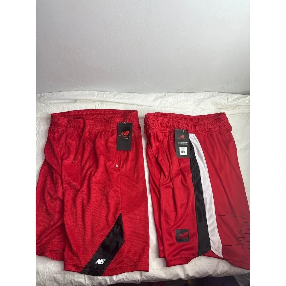2 NWT New Balance Kids Red Athletic Mesh Shorts Size L 14 16 Basketball Training